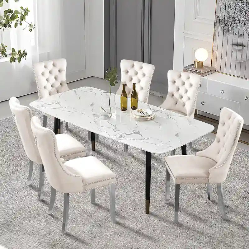 Upholstered Tufted Velvet Dining Chair with Solid Wood Legs