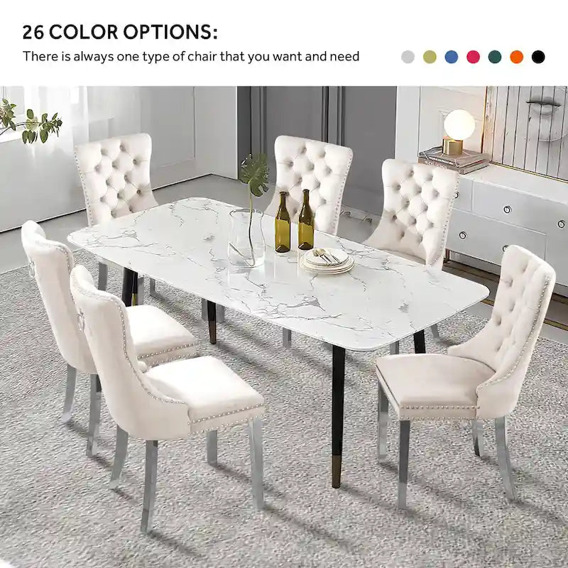 Upholstered Tufted Velvet Dining Chair with Solid Wood Legs