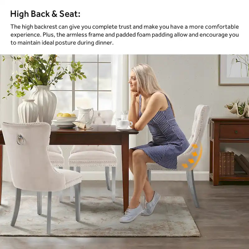Upholstered Tufted Velvet Dining Chair with Solid Wood Legs
