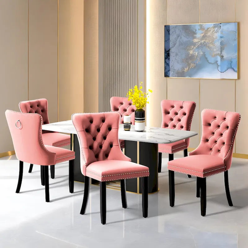 Upholstered Tufted Velvet Dining Chair with Solid Wood Legs