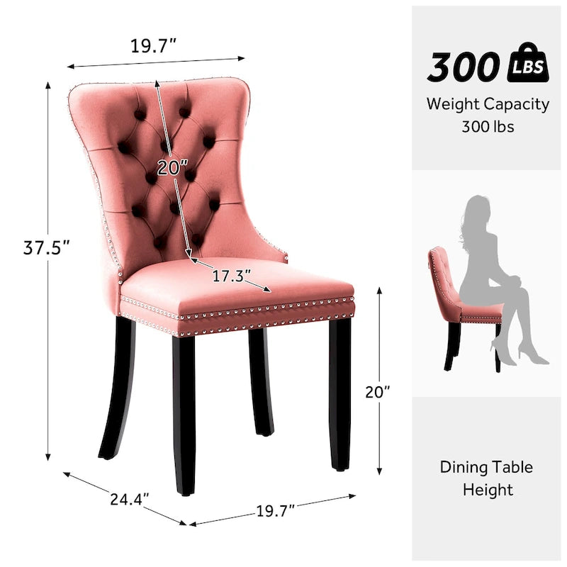Upholstered Tufted Velvet Dining Chair with Solid Wood Legs