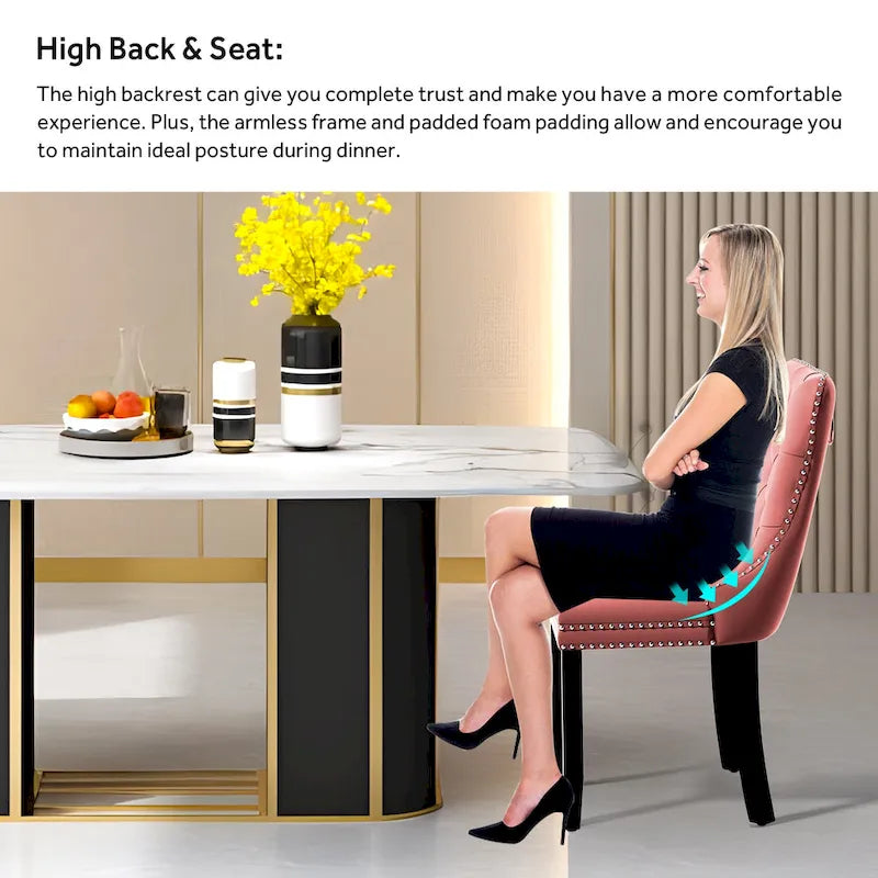 Upholstered Tufted Velvet Dining Chair with Solid Wood Legs