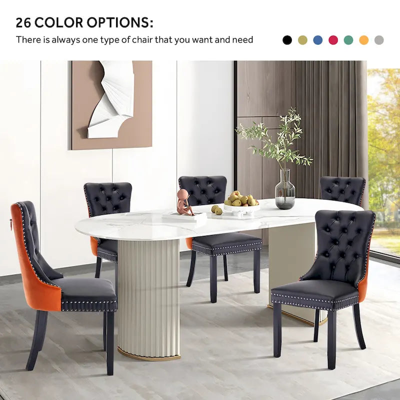 Upholstered Tufted Velvet Dining Chair with Solid Wood Legs