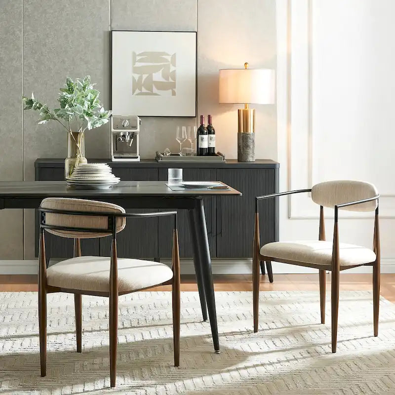 Modern Industrial Upholstered Dining Chairs with Iron Frame