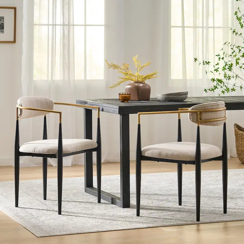Modern Industrial Upholstered Dining Chairs with Iron Frame
