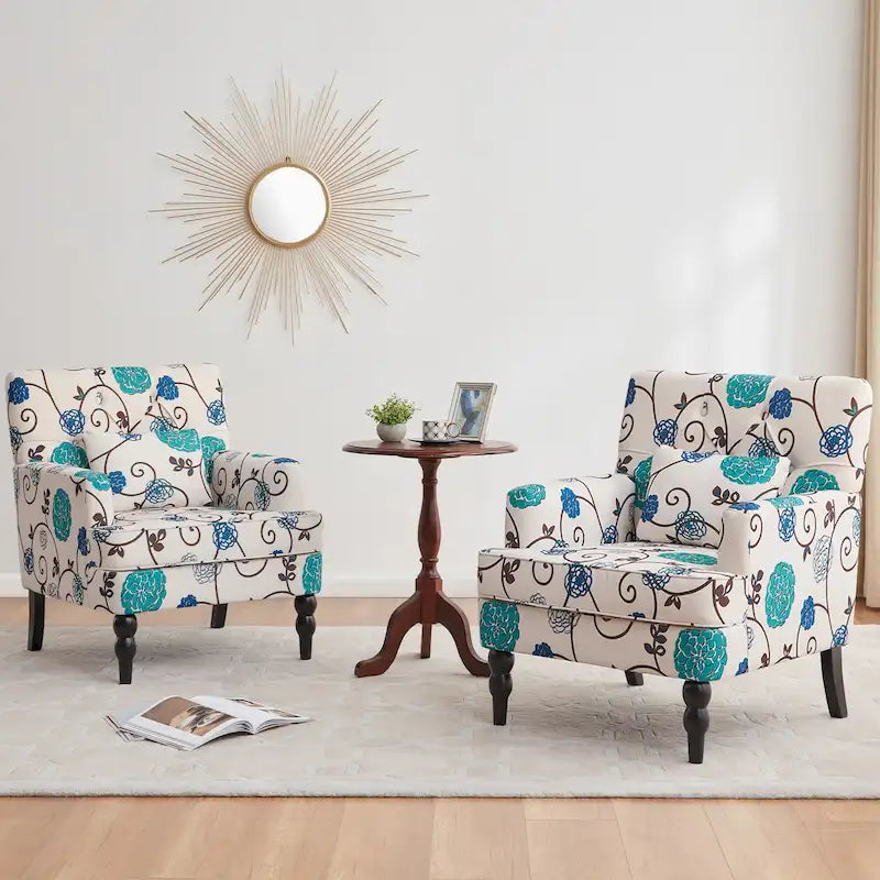 Arm Chair Upholstered Button Tufted Accent Chair with Lumbar Pillow Beige/ Grey/ Light Blue