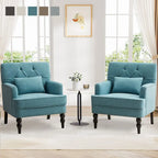 Polstersessel, geknöpft, Akzentsessel mit Lendenkissen Beige/Grau/Hellblau