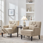 Polstersessel, geknöpft, Akzentsessel mit Lendenkissen Beige/Grau/Hellblau