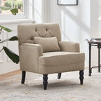 Polstersessel, geknöpft, Akzentsessel mit Lendenkissen Beige/Grau/Hellblau