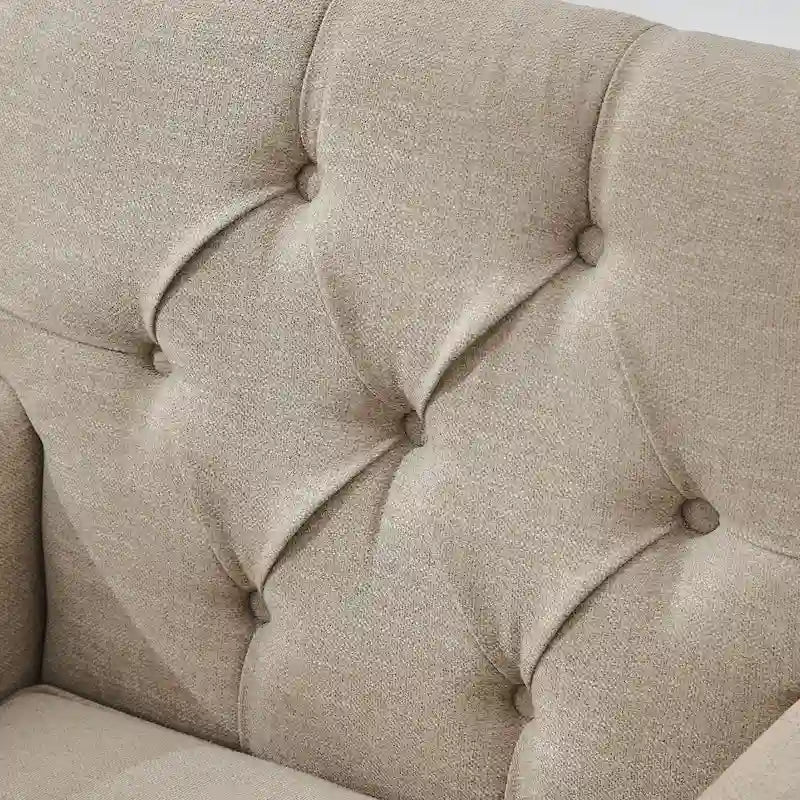 Arm Chair Upholstered Button Tufted Accent Chair with Lumbar Pillow Beige/ Grey/ Light Blue