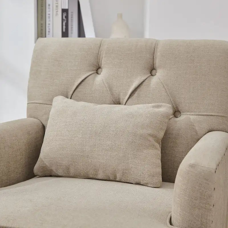 Arm Chair Upholstered Button Tufted Accent Chair with Lumbar Pillow Beige/ Grey/ Light Blue