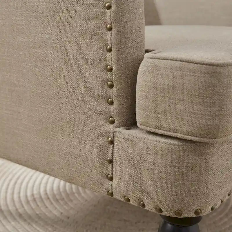 Arm Chair Upholstered Button Tufted Accent Chair with Lumbar Pillow Beige/ Grey/ Light Blue