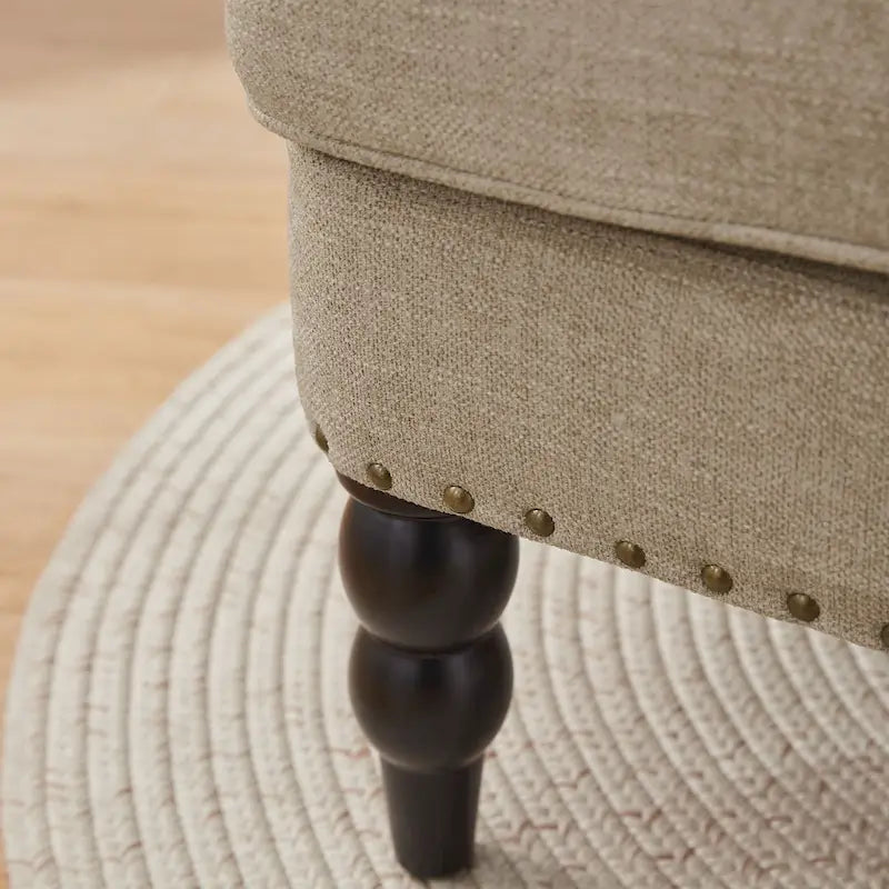 Arm Chair Upholstered Button Tufted Accent Chair with Lumbar Pillow Beige/ Grey/ Light Blue