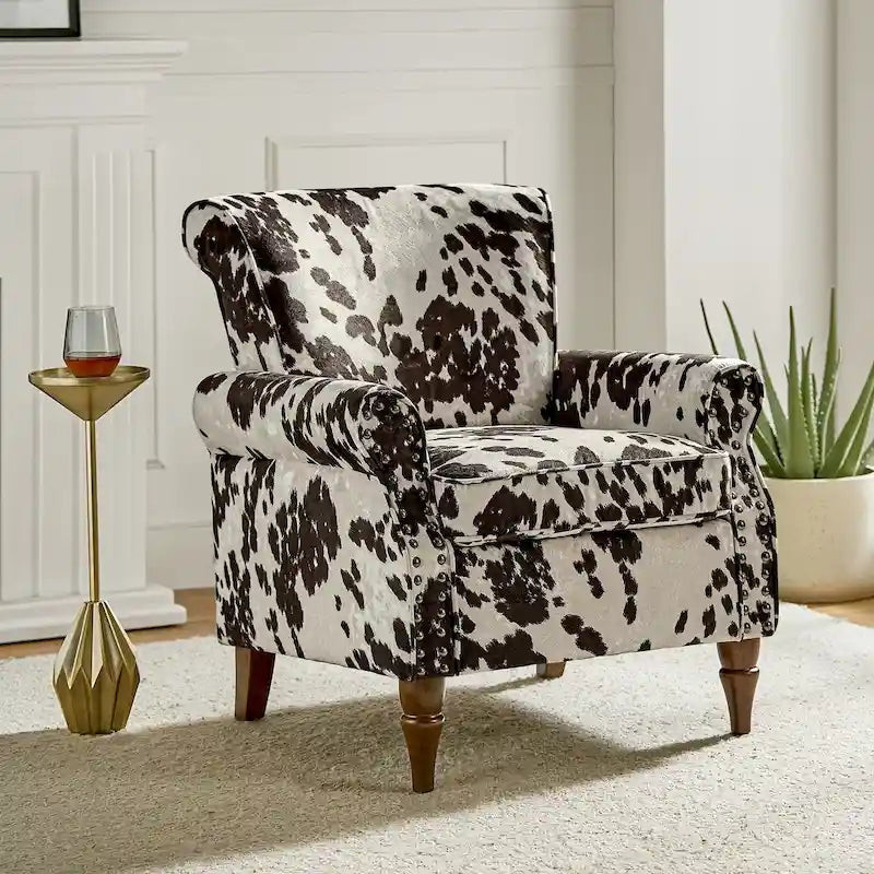 Traditional Polyester Accent Chair with Rolled Arms and Nailhead Trim