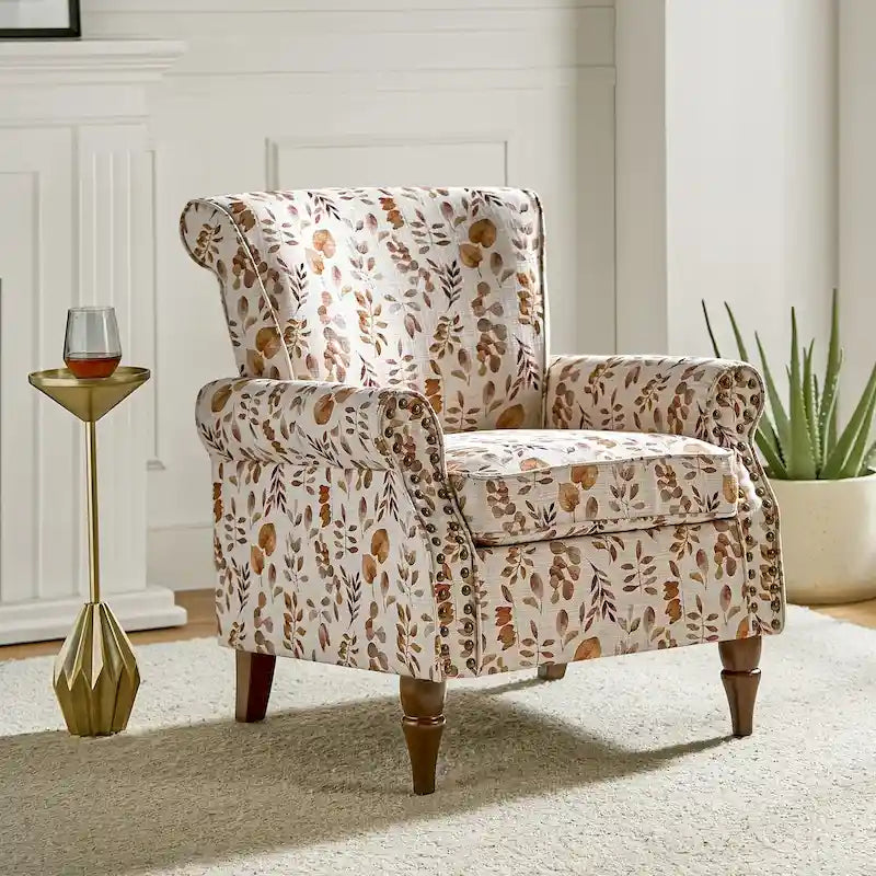Traditional Polyester Accent Chair with Rolled Arms and Nailhead Trim