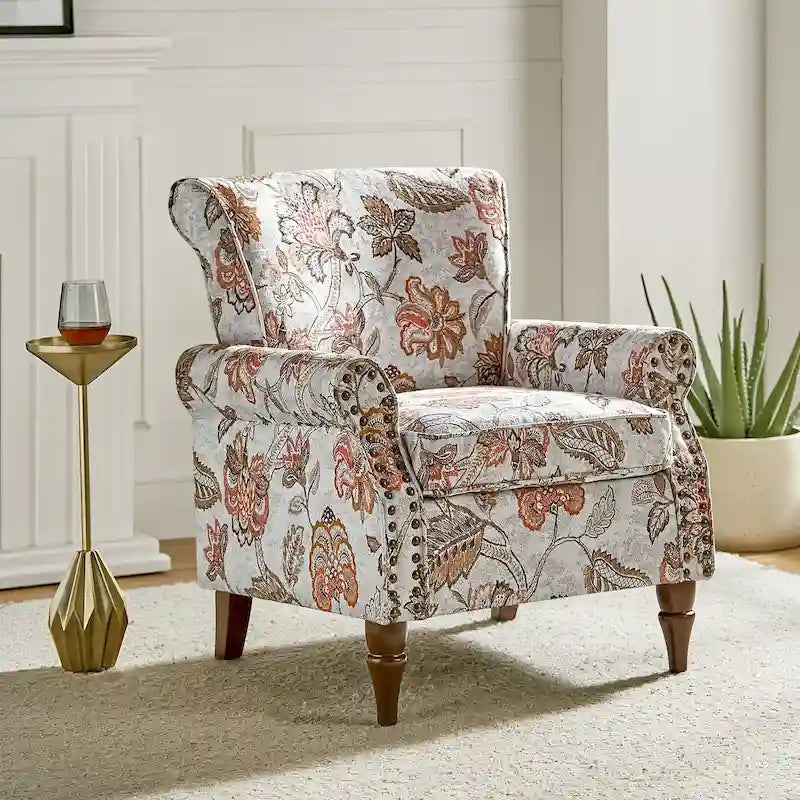 Traditional Polyester Accent Chair with Rolled Arms and Nailhead Trim