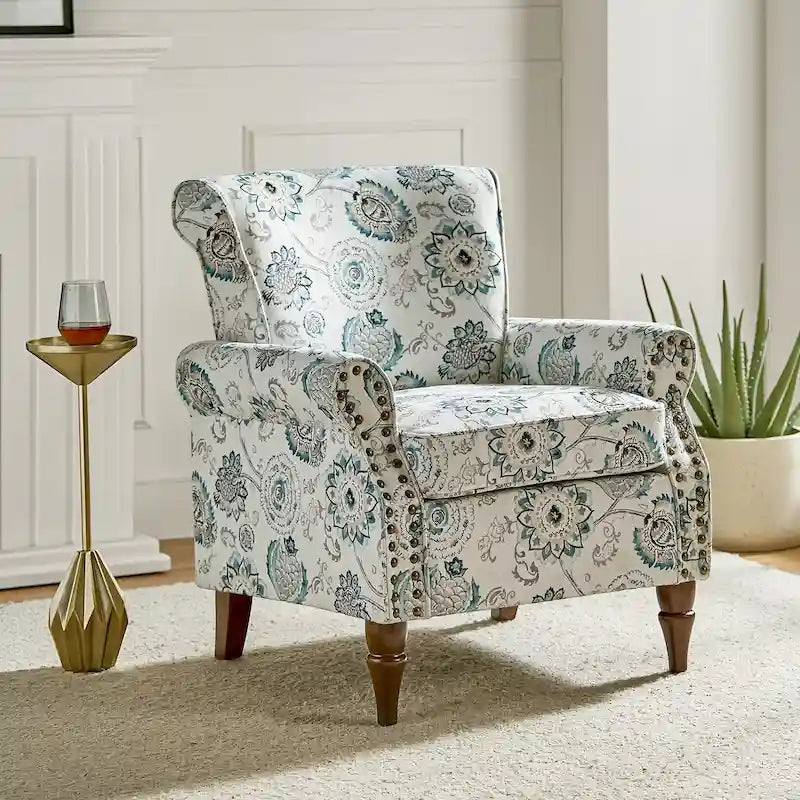 Traditional Polyester Accent Chair with Rolled Arms and Nailhead Trim