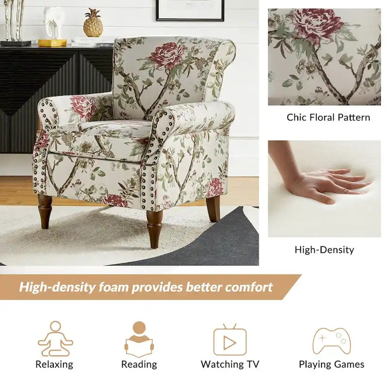 Traditional Polyester Accent Chair with Rolled Arms and Nailhead Trim