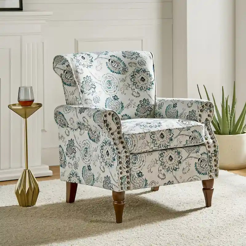 Traditional Polyester Accent Chair with Rolled Arms and Nailhead Trim