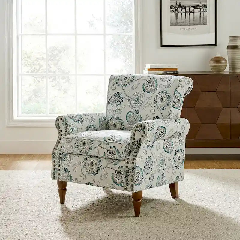 Traditional Polyester Accent Chair with Rolled Arms and Nailhead Trim