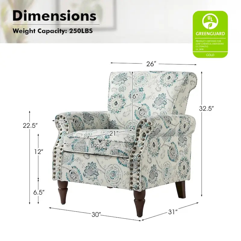 Traditional Polyester Accent Chair with Rolled Arms and Nailhead Trim