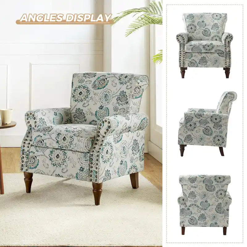 Traditional Polyester Accent Chair with Rolled Arms and Nailhead Trim