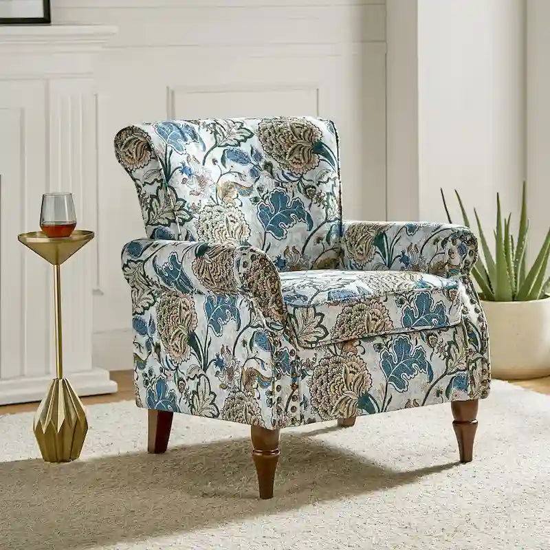 Traditional Polyester Accent Chair with Rolled Arms and Nailhead Trim