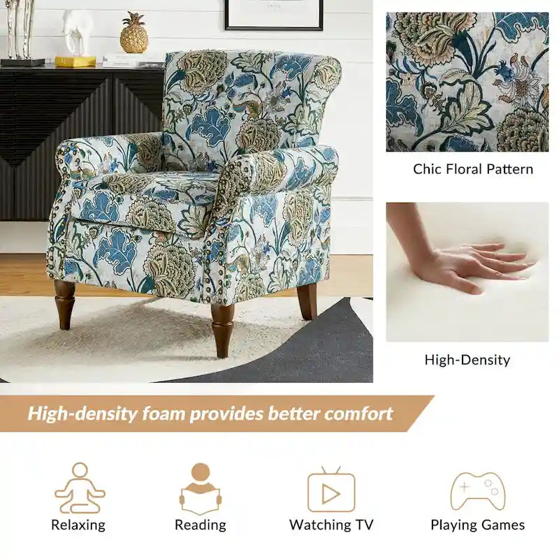 Traditional Polyester Accent Chair with Rolled Arms and Nailhead Trim