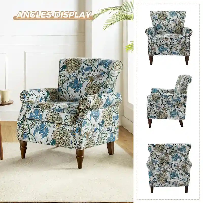 Traditional Polyester Accent Chair with Rolled Arms and Nailhead Trim