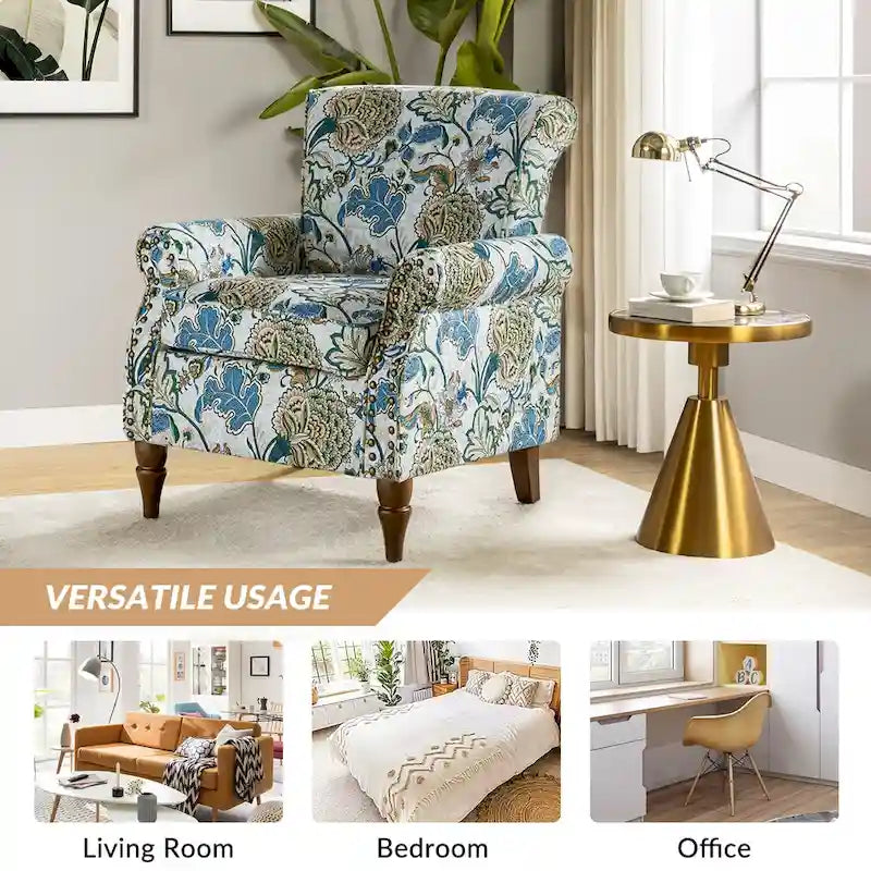 Traditional Polyester Accent Chair with Rolled Arms and Nailhead Trim