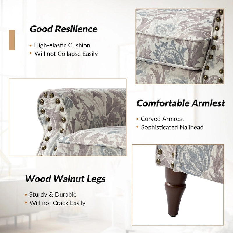 Traditional Polyester Accent Chair with Rolled Arms and Nailhead Trim