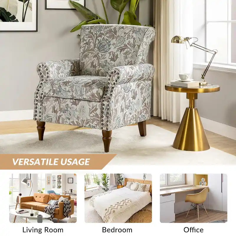 Traditional Polyester Accent Chair with Rolled Arms and Nailhead Trim