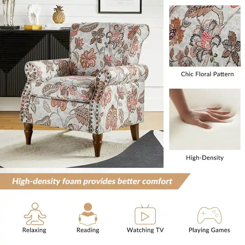 Traditional Polyester Accent Chair with Rolled Arms and Nailhead Trim