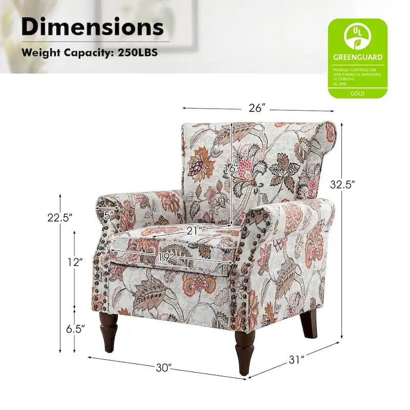 Traditional Polyester Accent Chair with Rolled Arms and Nailhead Trim