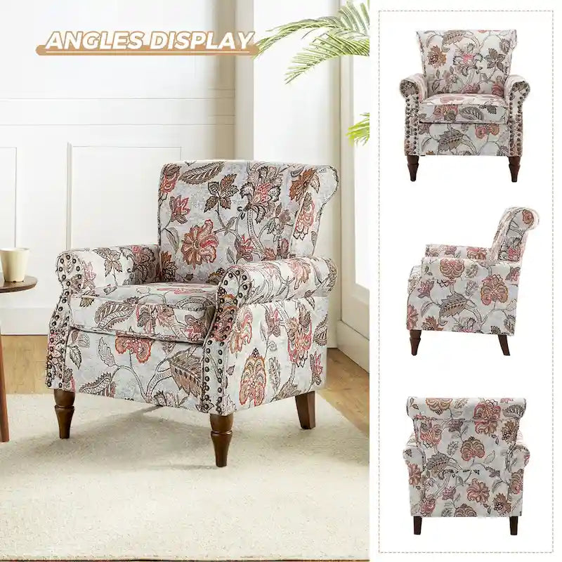 Traditional Polyester Accent Chair with Rolled Arms and Nailhead Trim