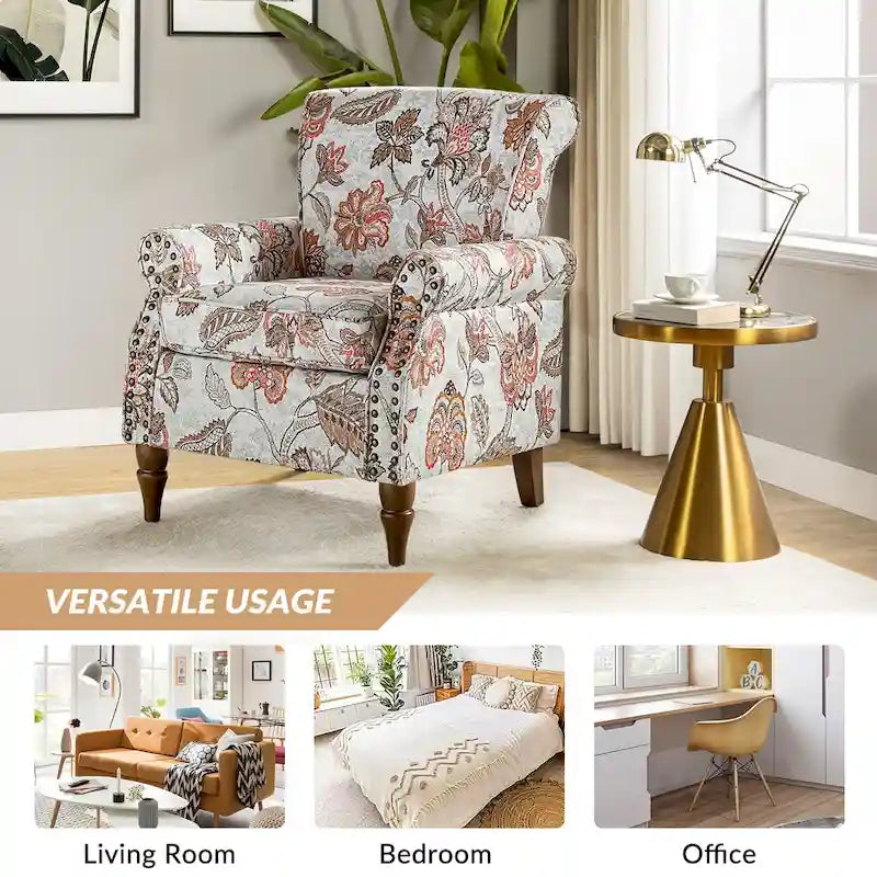 Traditional Polyester Accent Chair with Rolled Arms and Nailhead Trim