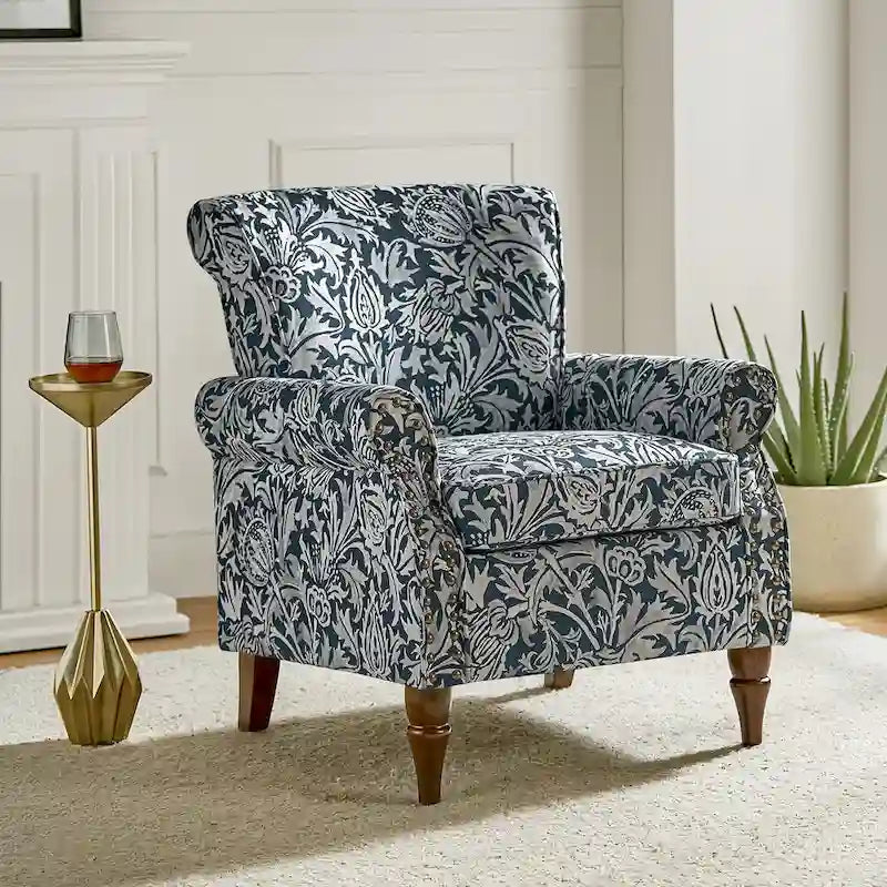 Traditional Polyester Accent Chair with Rolled Arms and Nailhead Trim