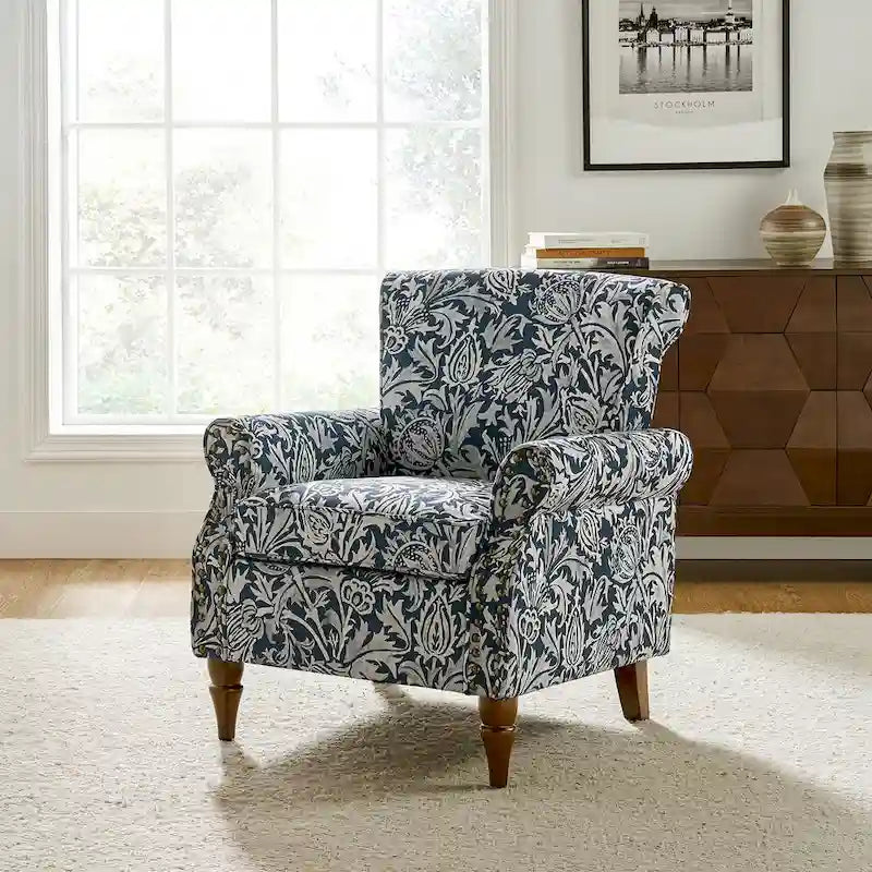 Traditional Polyester Accent Chair with Rolled Arms and Nailhead Trim