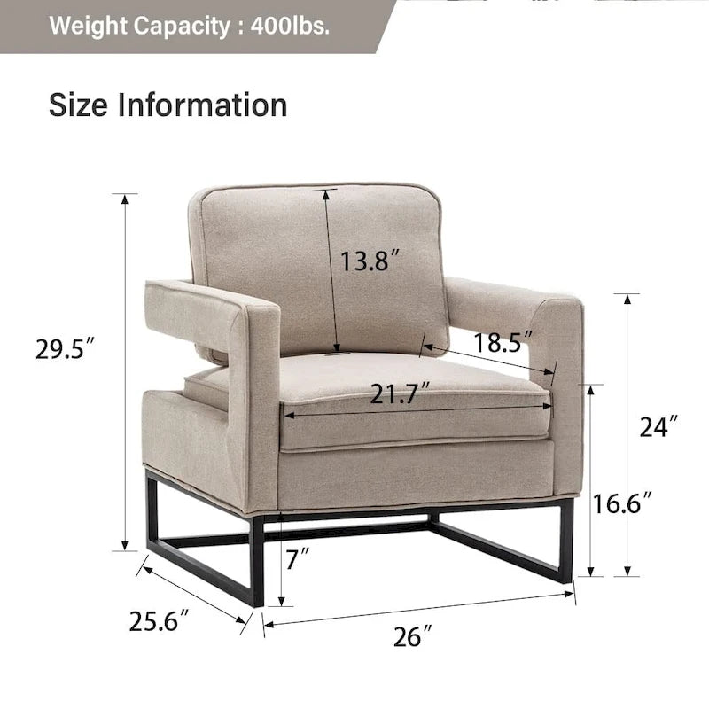 Modern Arm Accent Chair, Mid Century Living Room Chair Upholstered Lounge Chair