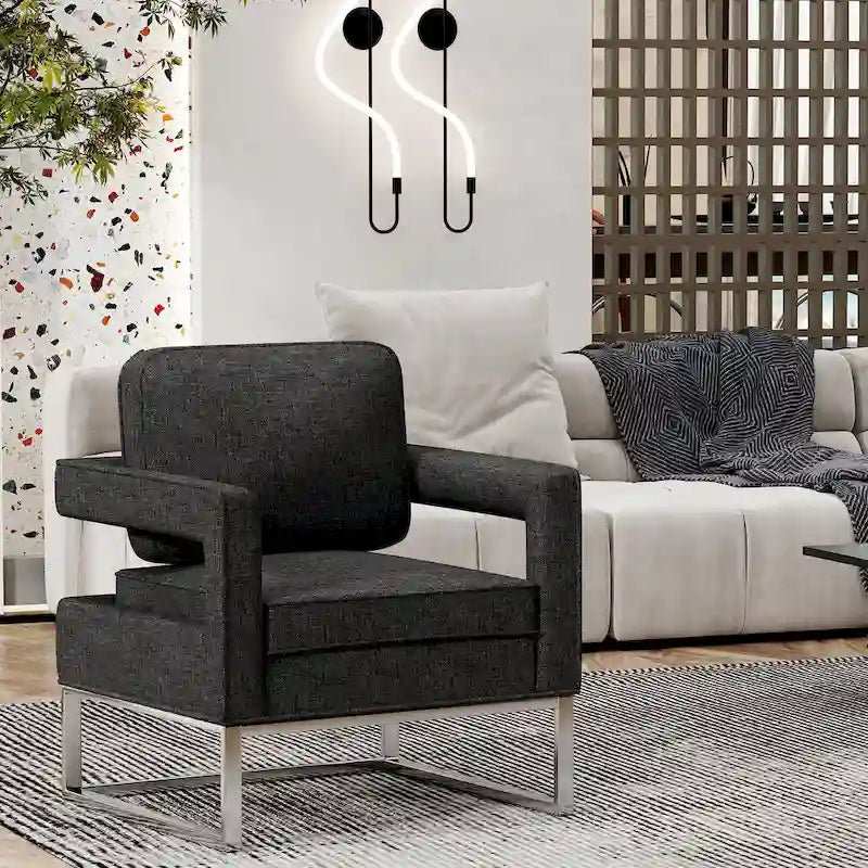 Modern Arm Accent Chair, Mid Century Living Room Chair Upholstered Lounge Chair