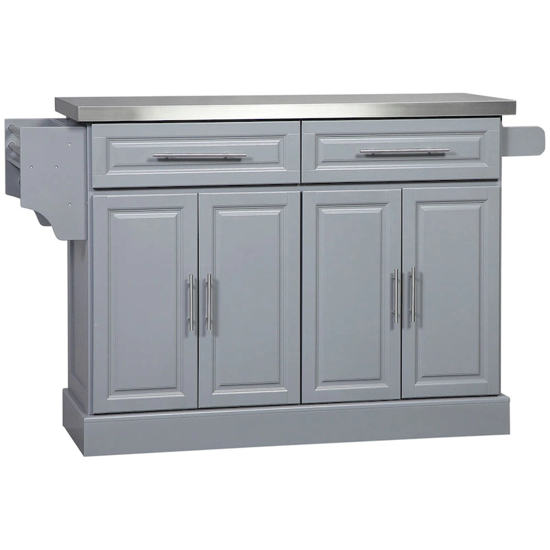 Rolling Kitchen Island with Storage, Portable Kitchen Cart with Stainless Steel Top, Gray