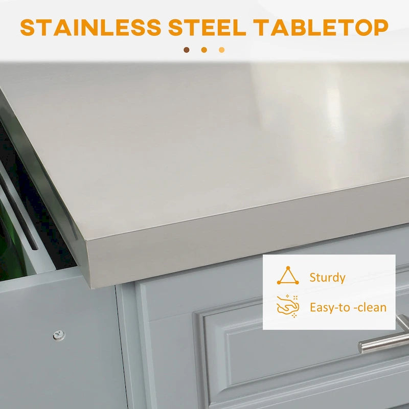 Rolling Kitchen Island with Storage, Portable Kitchen Cart with Stainless Steel Top, Gray