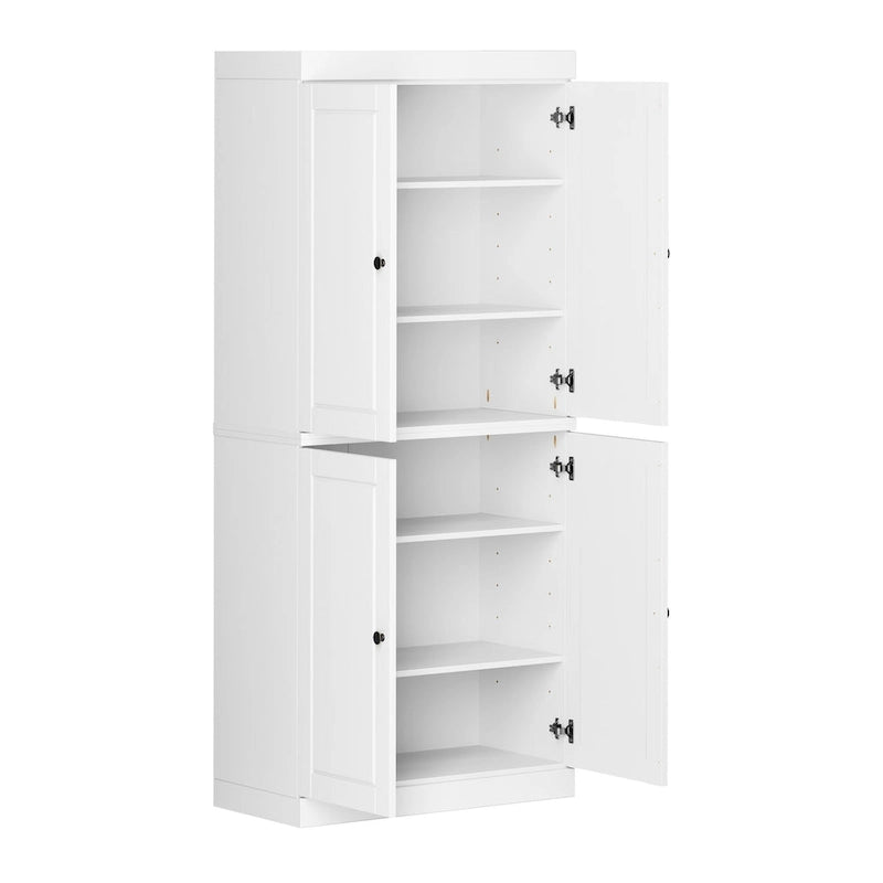 100% Solid Wood Pantry Cabinet with Frosted, Clear Glass or Solid Doors and Adjustable Shelves