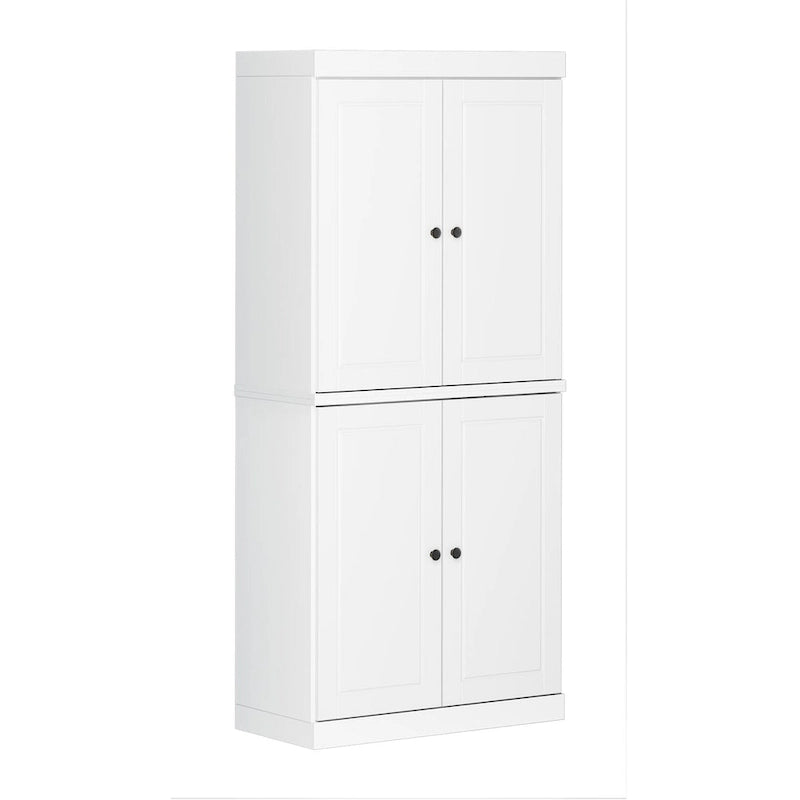 100% Solid Wood Pantry Cabinet with Frosted, Clear Glass or Solid Doors and Adjustable Shelves