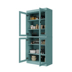 Vorratskammer-Schrank aus 100 % Massivholz mit Türen aus Milchglas, Klarglas oder Massivholz und verstellbaren Einlegeböden