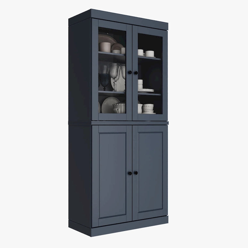 100% Solid Wood Pantry Cabinet with Frosted, Clear Glass or Solid Doors and Adjustable Shelves