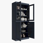 Vorratskammer-Schrank aus 100 % Massivholz mit Türen aus Milchglas, Klarglas oder Massivholz und verstellbaren Einlegeböden