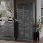 Vorratskammer-Schrank aus 100 % Massivholz mit Türen aus Milchglas, Klarglas oder Massivholz und verstellbaren Einlegeböden