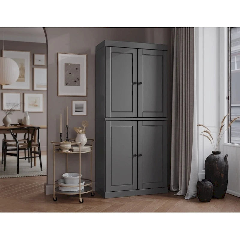 100% Solid Wood Pantry Cabinet with Frosted, Clear Glass or Solid Doors and Adjustable Shelves