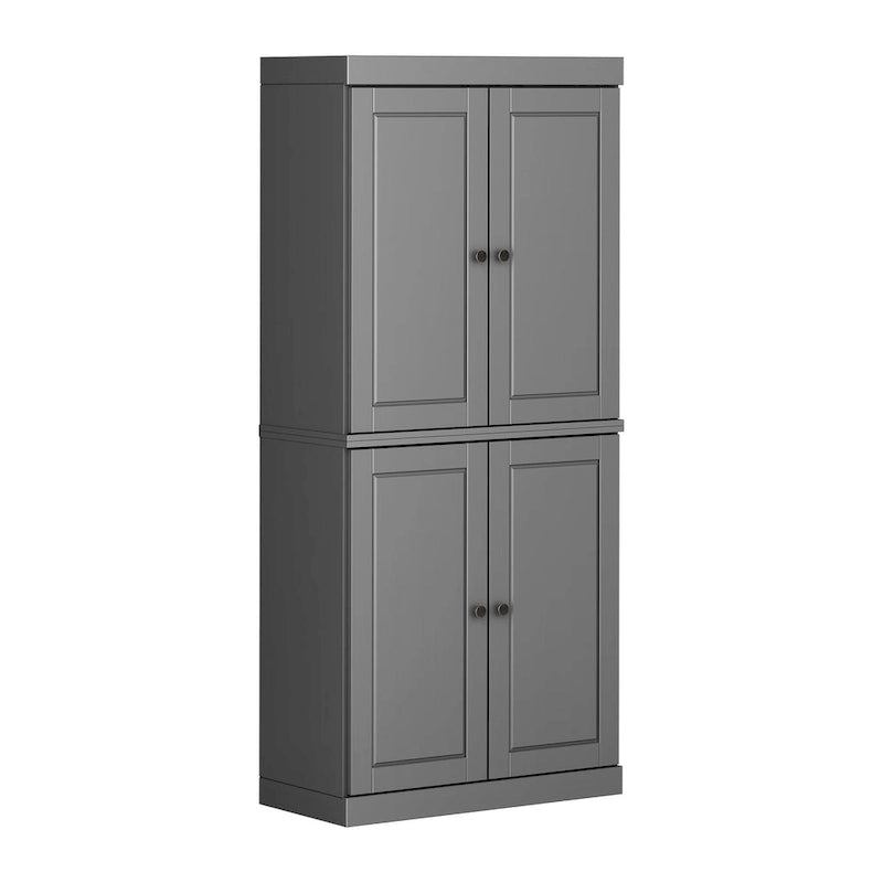 100% Solid Wood Pantry Cabinet with Frosted, Clear Glass or Solid Doors and Adjustable Shelves